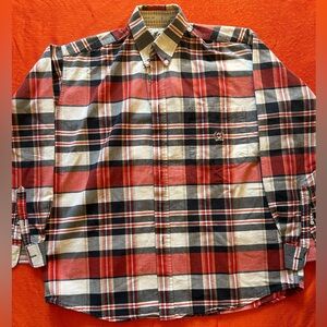 Cinch Men's Red, White & Blue Plaid Cotton LS Button-Down Casual Shirt Size M
